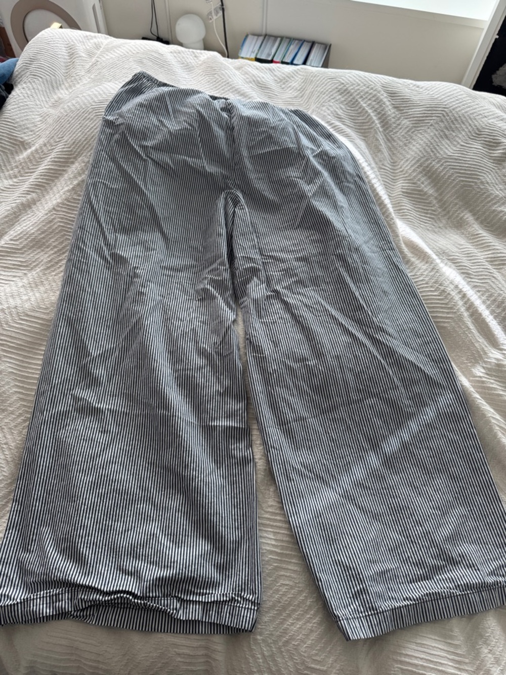 J. Crew Navy and White Pinstripe Wide-Leg Pants - Picture 2 of 3